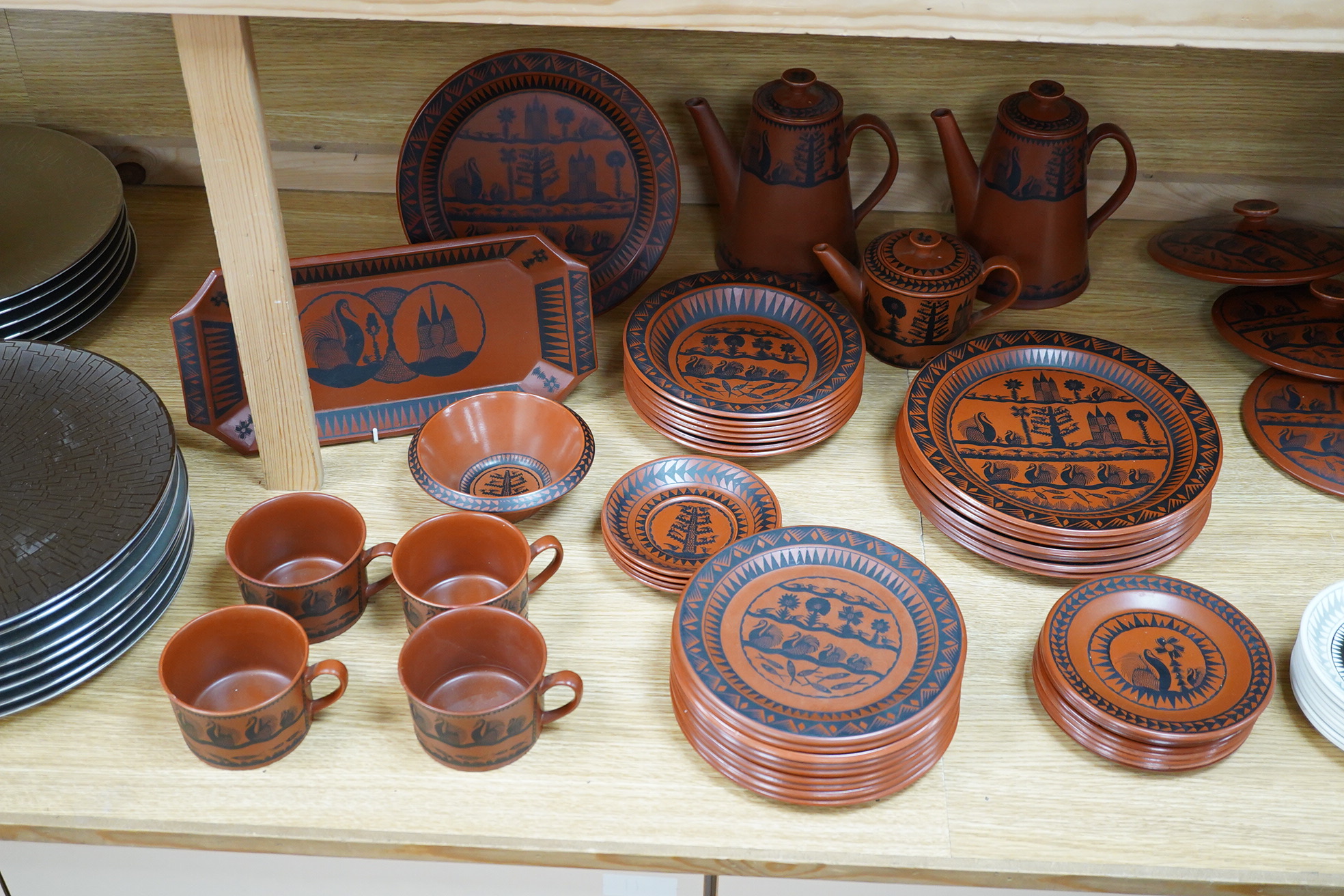 A Royal Worcester crown ware Scottie Wilson dinner, tea and coffee service, largest 33cm wide